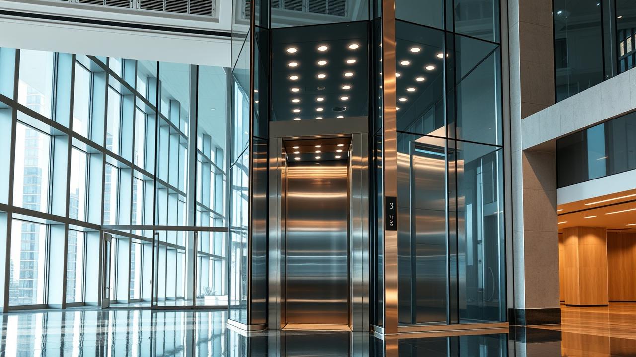 Modern elevator in commercial building